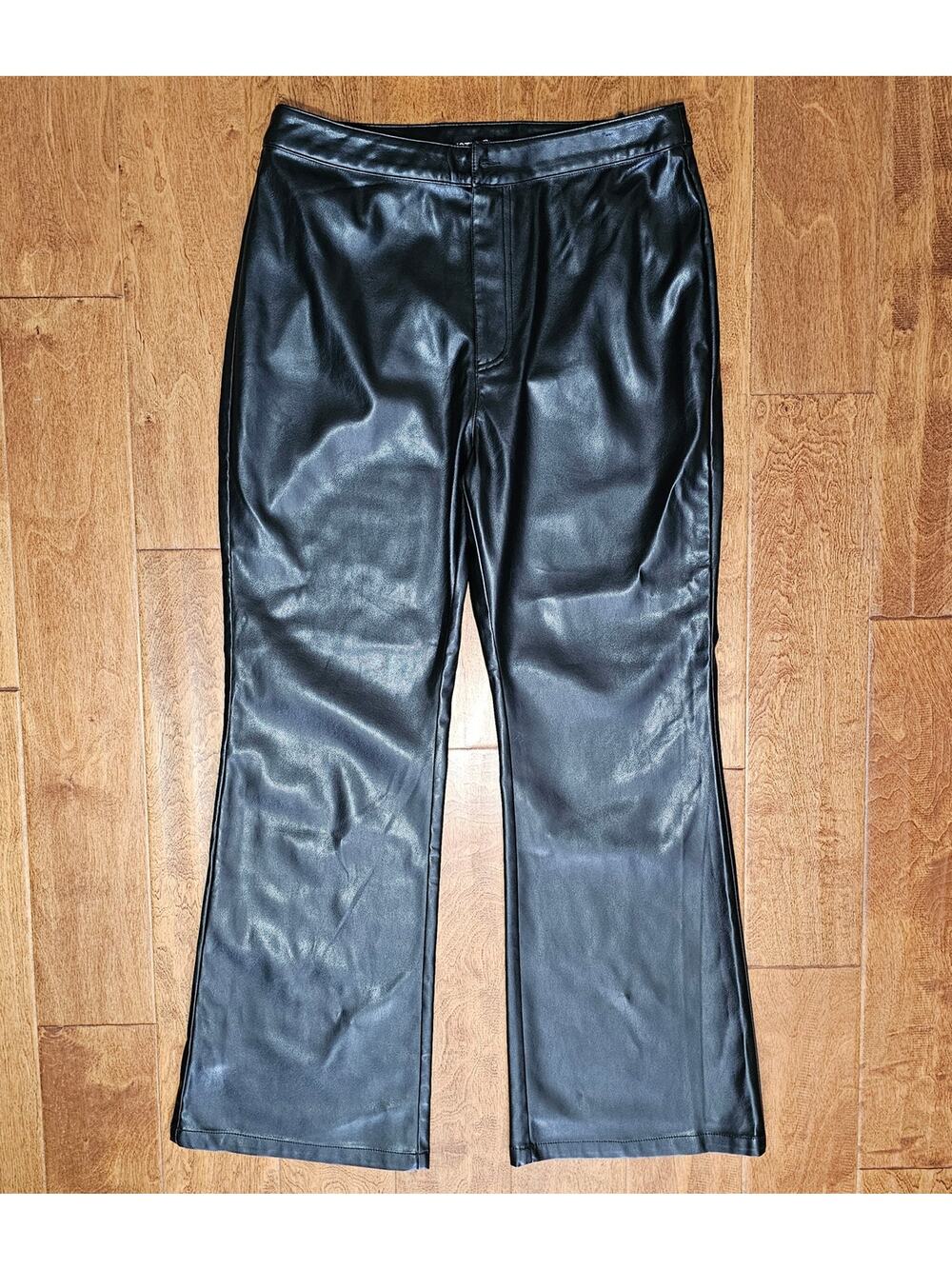 EUC DISTURBIA Women's Black Faux Leather High Rise Flare Pants UK 16 US 12